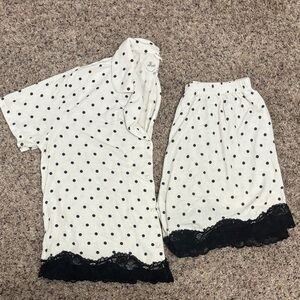 Aerie White and Black Polka Dot Pajama Set